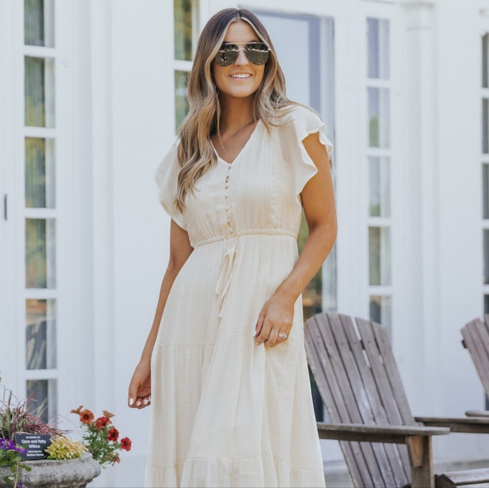 Celine Crochet Lace Tiered Boho Midi Dress